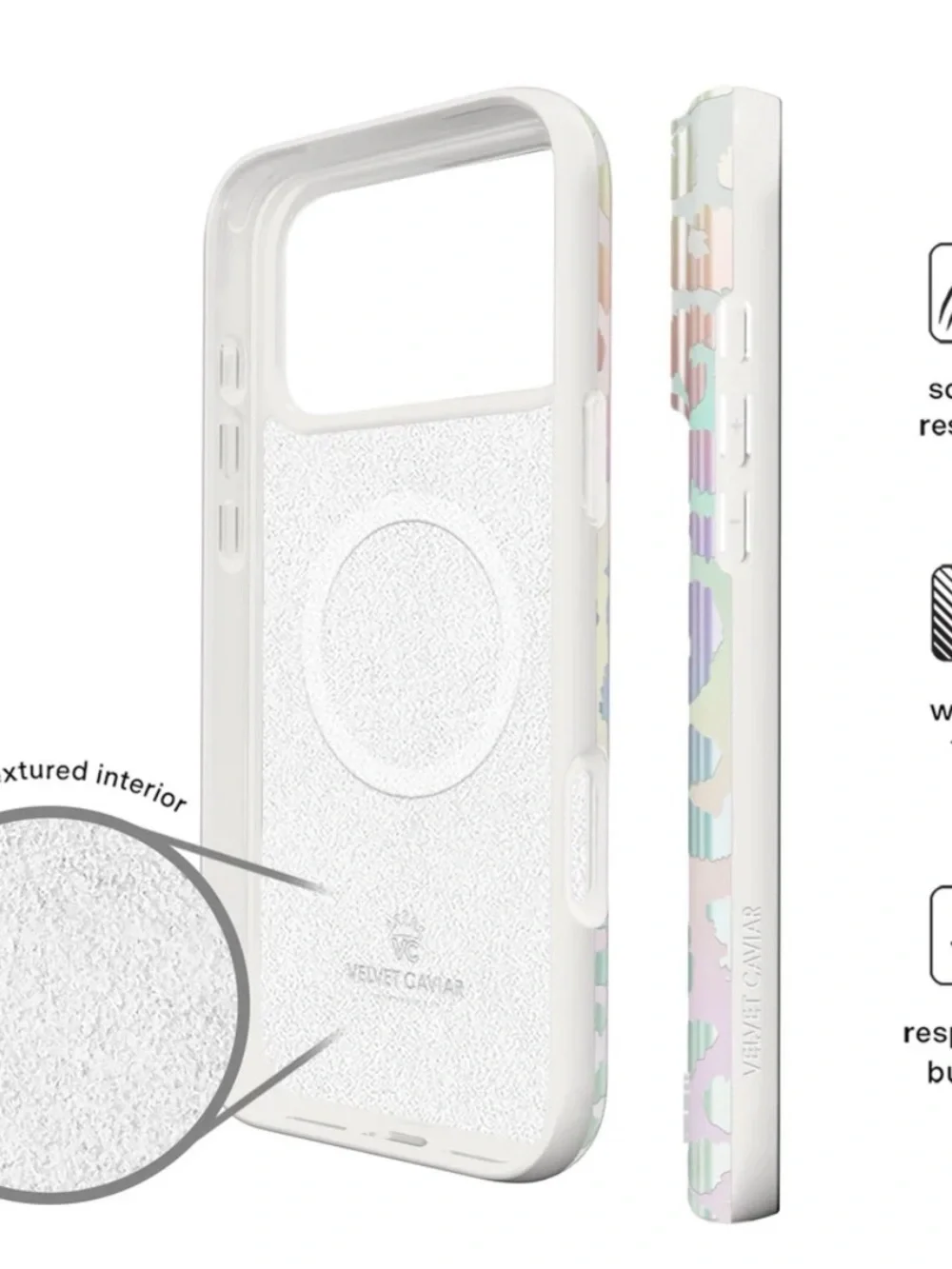 Velvet Caviar Holographic Leopard MagSafe Case in Iridescent Pastel